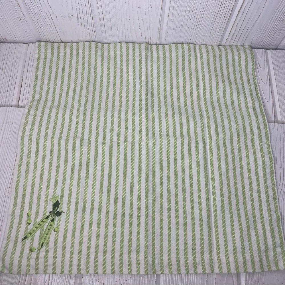 4 Vintage Williams Sonoma Napkins Pea Pods Peas Green White Stripes 19” Square